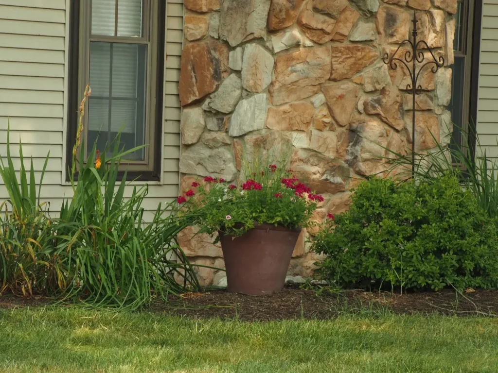 Stone front with new plantings